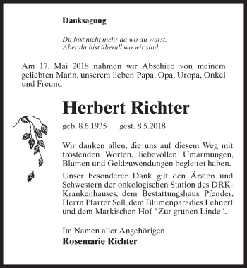 Traueranzeige von Herbert Richter von Märkischen Allgemeine Zeitung