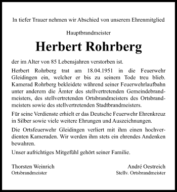 Traueranzeige von Herbert Rohrberg von Hannoversche Allgemeine Zeitung/Neue Presse