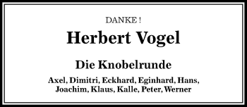 Traueranzeige von Herbert Vogel von Peiner Allgemeine Zeitung