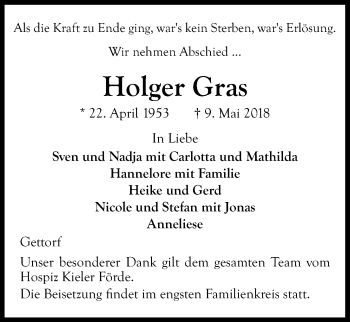 Traueranzeige von Holger Gras von Kieler Nachrichten