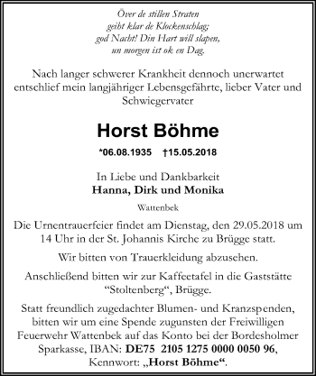 Traueranzeige von Horst Böhme von Kieler Nachrichten