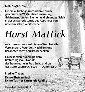 Traueranzeige von Horst Mattick von Torgauer Zeitung