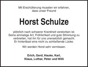 Traueranzeige von Horst Schulze von Kieler Nachrichten
