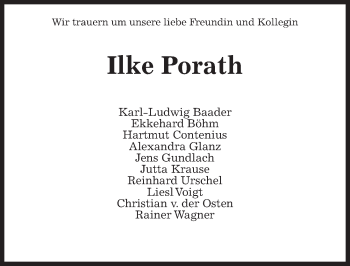 Traueranzeige von Ilke Porath von Hannoversche Allgemeine Zeitung/Neue Presse