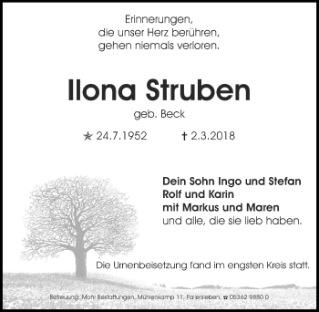 Traueranzeige von Ilona Struben von Aller Zeitung