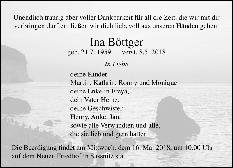 Traueranzeigen Von Ina Böttger Trauer Anzeigende 