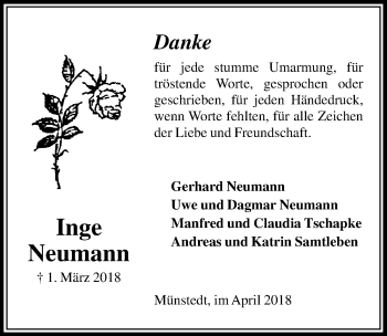 Traueranzeige von Inge Neumann von Peiner Allgemeine Zeitung