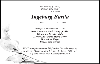 Traueranzeige von Ingeburg Burda von Märkischen Allgemeine Zeitung