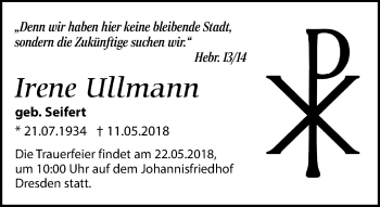 Traueranzeige von Irene Ullmann von Dresdner Neue Nachrichten