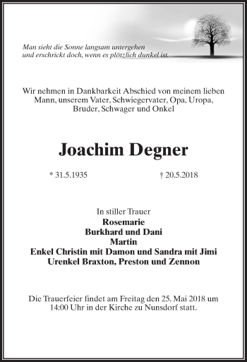 Traueranzeige von Joachim Degner von Märkischen Allgemeine Zeitung