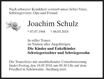 Traueranzeige von Joachim Schulz von Märkischen Allgemeine Zeitung