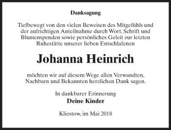 Traueranzeige von Johanna Heinrich von Märkischen Allgemeine Zeitung