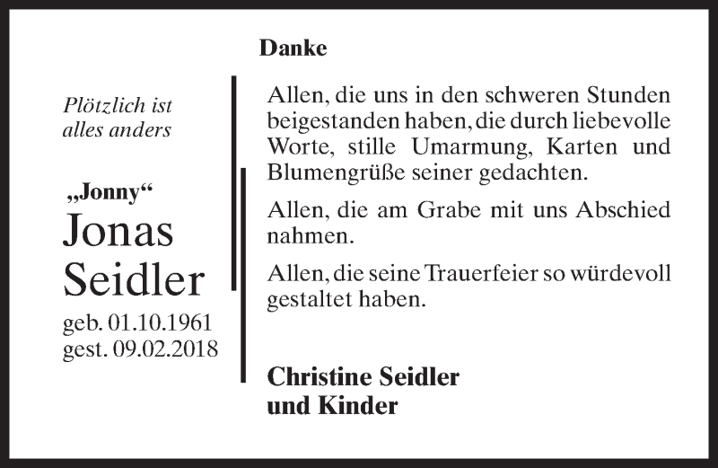  Traueranzeige für Jonas Seidler vom 10.03.2018 aus Märkischen Allgemeine Zeitung