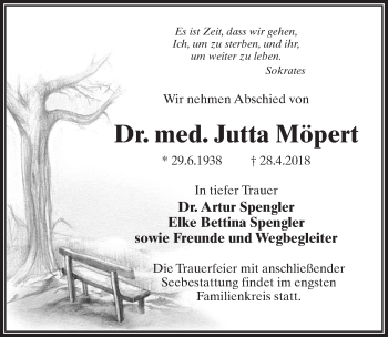 Traueranzeige von Jutta Möpert von Märkischen Allgemeine Zeitung