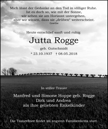 Traueranzeige von Jutta Rogge von Märkischen Allgemeine Zeitung