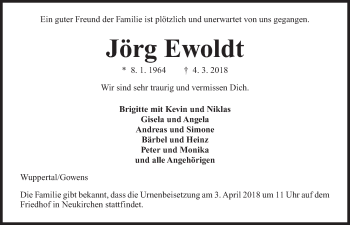 Traueranzeige von Jörg Ewoldt von Kieler Nachrichten