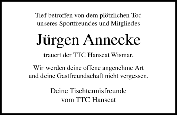 Traueranzeige von Jürgen Annecke von Ostsee-Zeitung GmbH