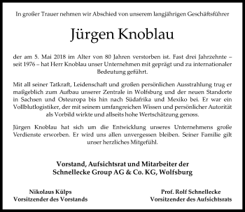 Traueranzeige von Jürgen Knoblau von Aller Zeitung