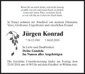 Traueranzeige von Jürgen Konrad von Märkischen Allgemeine Zeitung