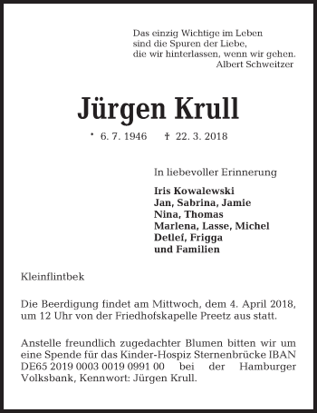 Traueranzeige von Jürgen Krull von Kieler Nachrichten