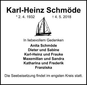 Traueranzeige von Karl-Heinz Schmöde von Lübecker Nachrichten