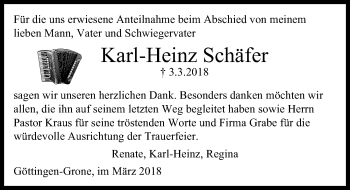Traueranzeige von Karl-Heinz Schäfer von Göttinger Tageblatt