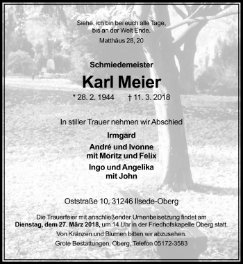 Traueranzeige von Karl Meier von Peiner Allgemeine Zeitung
