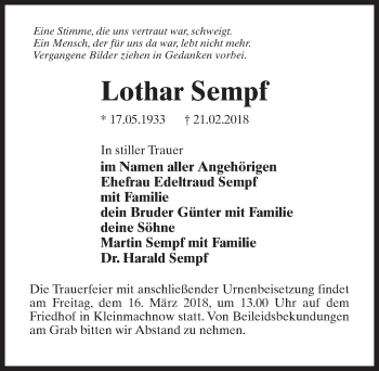 Traueranzeige von Lothar Sempf von Märkischen Allgemeine Zeitung