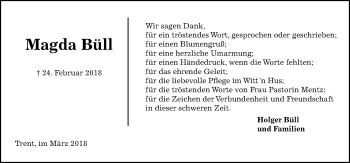 Traueranzeige von Magda Büll von Kieler Nachrichten