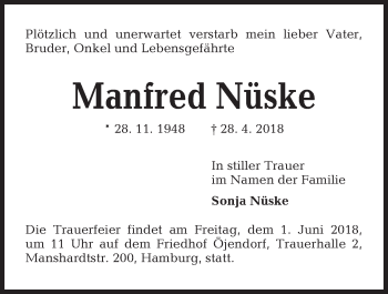 Traueranzeige von Manfred Nüske von Kieler Nachrichten