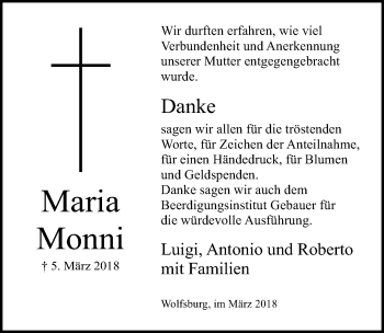 Traueranzeige von Maria Monni von Aller Zeitung