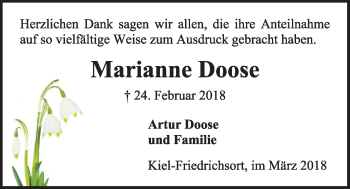 Traueranzeige von Marianne Doose von Kieler Nachrichten