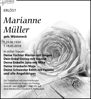 Traueranzeige von Marianne Müller von Leipziger Volkszeitung