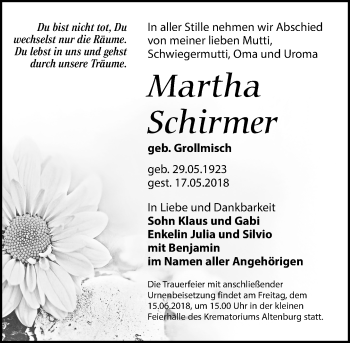 Traueranzeige von Martha Schirmer von Leipziger Volkszeitung