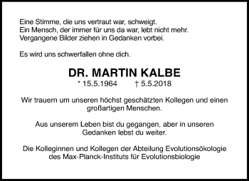 Traueranzeige von Martin Kalbe von Kieler Nachrichten