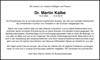 Traueranzeige von Martin Kalbe von Kieler Nachrichten