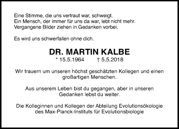 Traueranzeige von Martin Kalbe von Lübecker Nachrichten