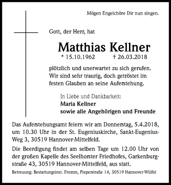 Traueranzeige von Matthias Kellner von Hannoversche Allgemeine Zeitung/Neue Presse