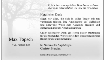 Traueranzeige von Max Töpsch von Schaumburger Nachrichten