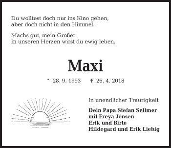 Traueranzeige von Maxi  von Kieler Nachrichten
