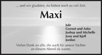 Traueranzeige von Maxi  von Kieler Nachrichten