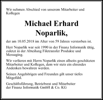 Traueranzeige von Michael Erhard Noparlik von Hannoversche Allgemeine Zeitung/Neue Presse