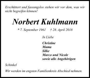 Traueranzeige von Norbert Kuhlmann von Kieler Nachrichten