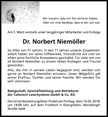 Traueranzeige von Norbert Niemöller von Göttinger Tageblatt