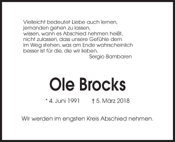 Traueranzeige von Ole Brocks von Kieler Nachrichten