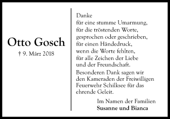 Traueranzeige von Otto Gosch von Kieler Nachrichten