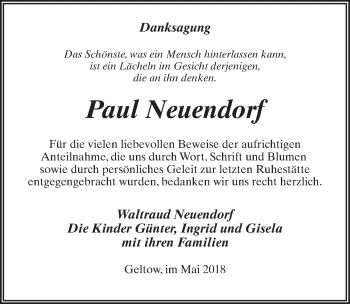 Traueranzeige von Paul Neuendorf von Märkischen Allgemeine Zeitung