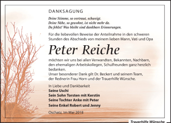 Traueranzeigen Von Peter Reiche | Trauer-anzeigen.de