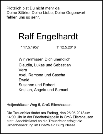 Traueranzeige von Ralf Engelhardt von Göttinger Tageblatt