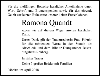 Traueranzeige von Ramona Quandt von Ostsee-Zeitung GmbH